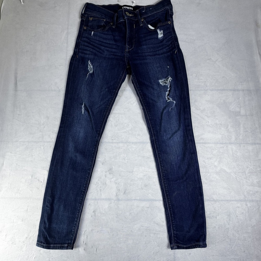 Express Womens Legging Skinny Jeans Blue Denim Distressed Stretch Mid Rise 2S